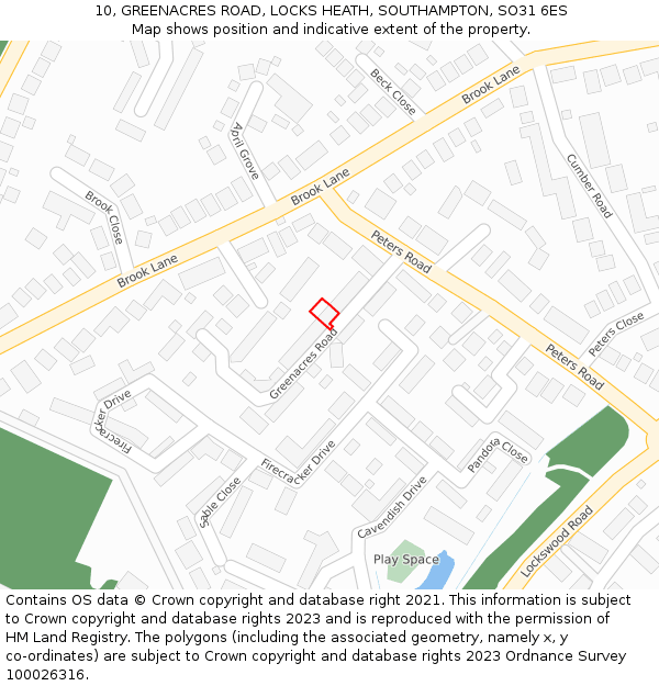 10, GREENACRES ROAD, LOCKS HEATH, SOUTHAMPTON, SO31 6ES: Location map and indicative extent of plot
