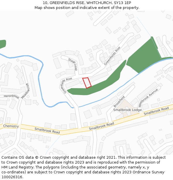 10, GREENFIELDS RISE, WHITCHURCH, SY13 1EP: Location map and indicative extent of plot