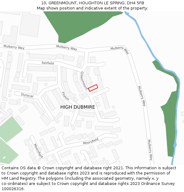 10, GREENMOUNT, HOUGHTON LE SPRING, DH4 5FB: Location map and indicative extent of plot