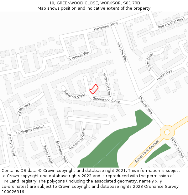 10, GREENWOOD CLOSE, WORKSOP, S81 7RB: Location map and indicative extent of plot