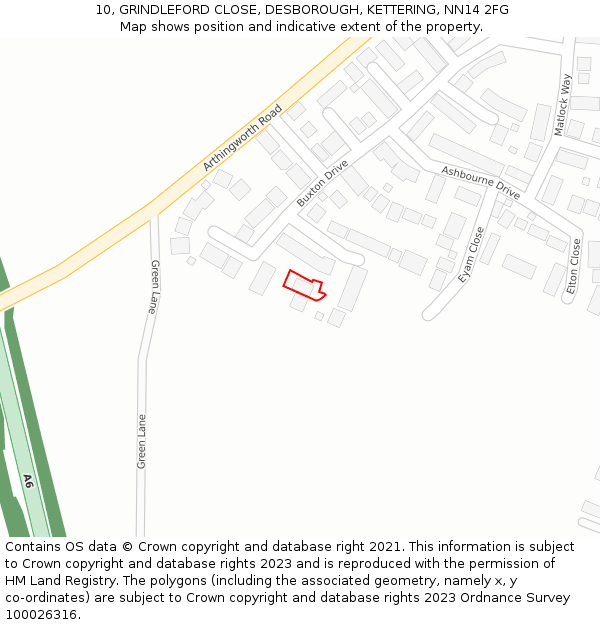 10, GRINDLEFORD CLOSE, DESBOROUGH, KETTERING, NN14 2FG: Location map and indicative extent of plot
