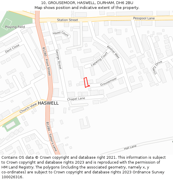 10, GROUSEMOOR, HASWELL, DURHAM, DH6 2BU: Location map and indicative extent of plot