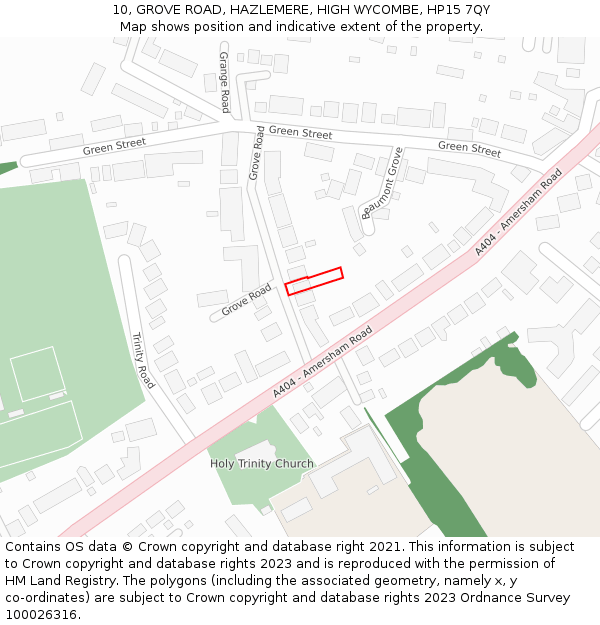 10, GROVE ROAD, HAZLEMERE, HIGH WYCOMBE, HP15 7QY: Location map and indicative extent of plot