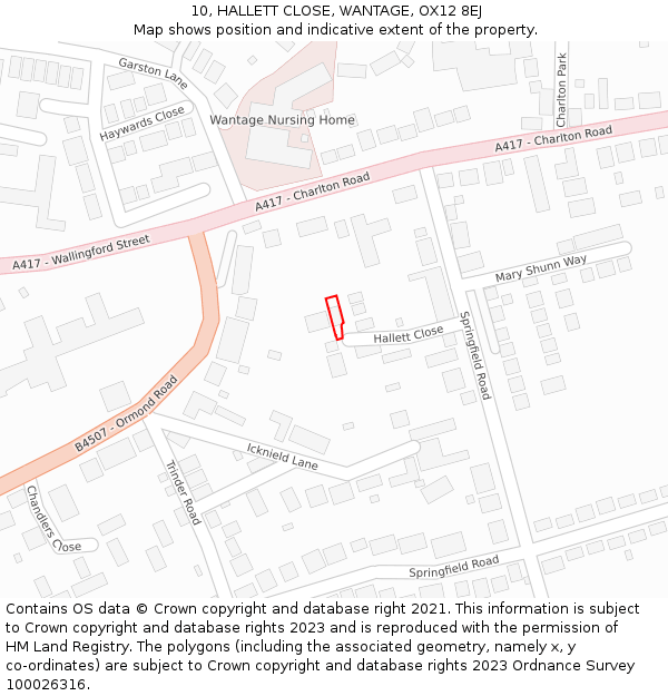 10, HALLETT CLOSE, WANTAGE, OX12 8EJ: Location map and indicative extent of plot