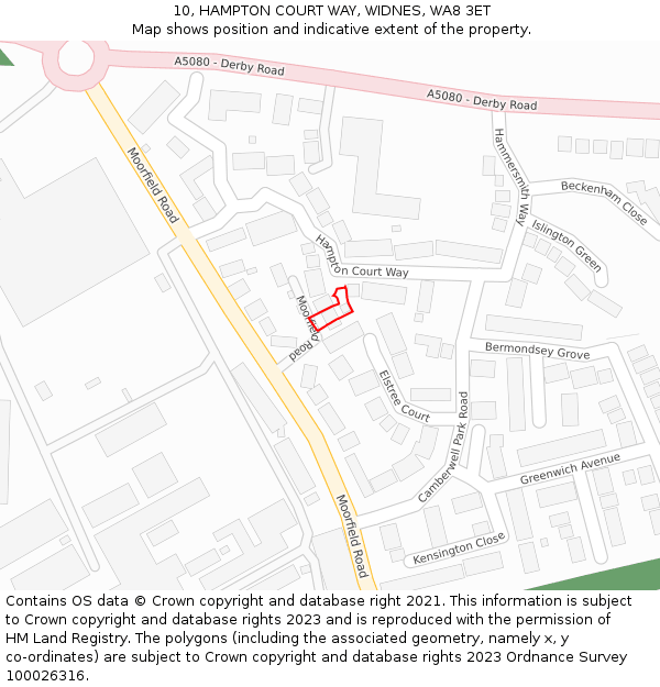 10, HAMPTON COURT WAY, WIDNES, WA8 3ET: Location map and indicative extent of plot