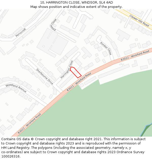 10, HARRINGTON CLOSE, WINDSOR, SL4 4AD: Location map and indicative extent of plot