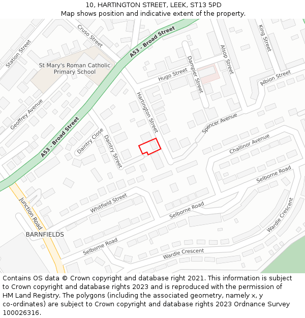 10, HARTINGTON STREET, LEEK, ST13 5PD: Location map and indicative extent of plot