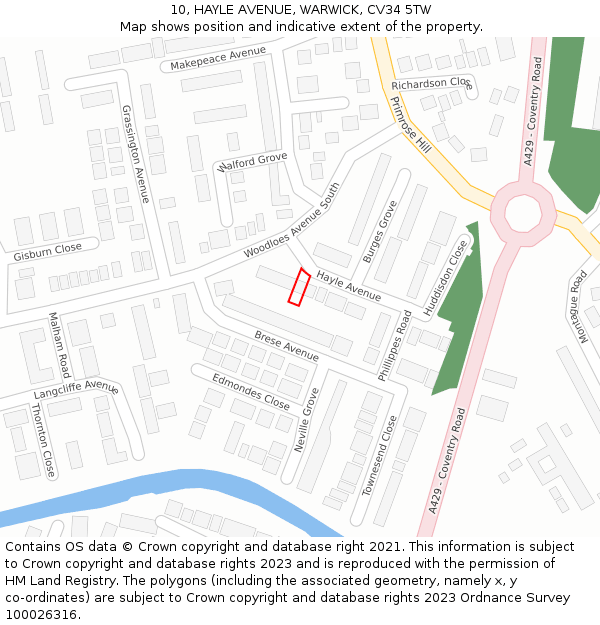 10, HAYLE AVENUE, WARWICK, CV34 5TW: Location map and indicative extent of plot