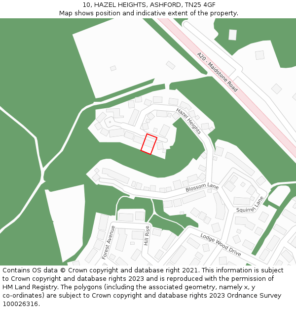 10, HAZEL HEIGHTS, ASHFORD, TN25 4GF: Location map and indicative extent of plot