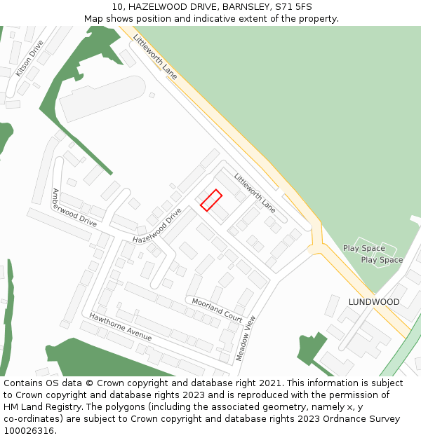 10, HAZELWOOD DRIVE, BARNSLEY, S71 5FS: Location map and indicative extent of plot