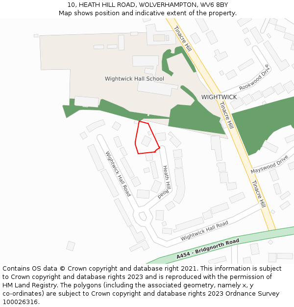 10, HEATH HILL ROAD, WOLVERHAMPTON, WV6 8BY: Location map and indicative extent of plot