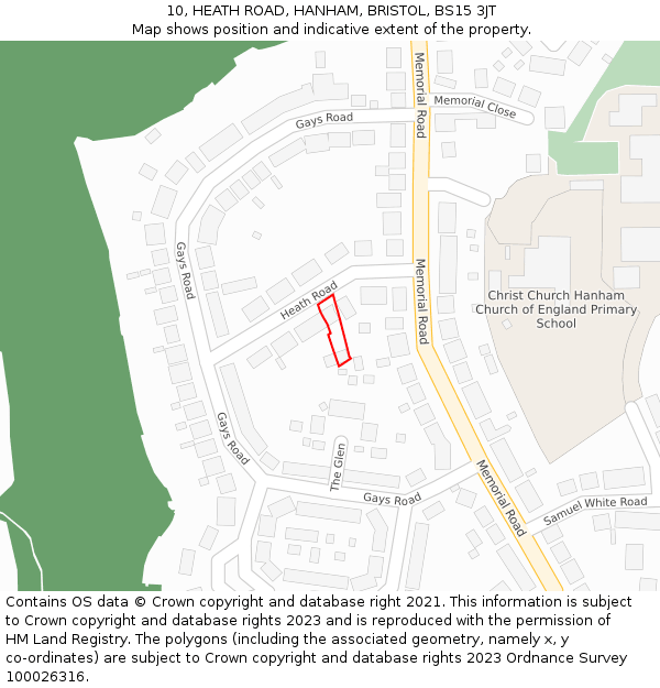 10, HEATH ROAD, HANHAM, BRISTOL, BS15 3JT: Location map and indicative extent of plot