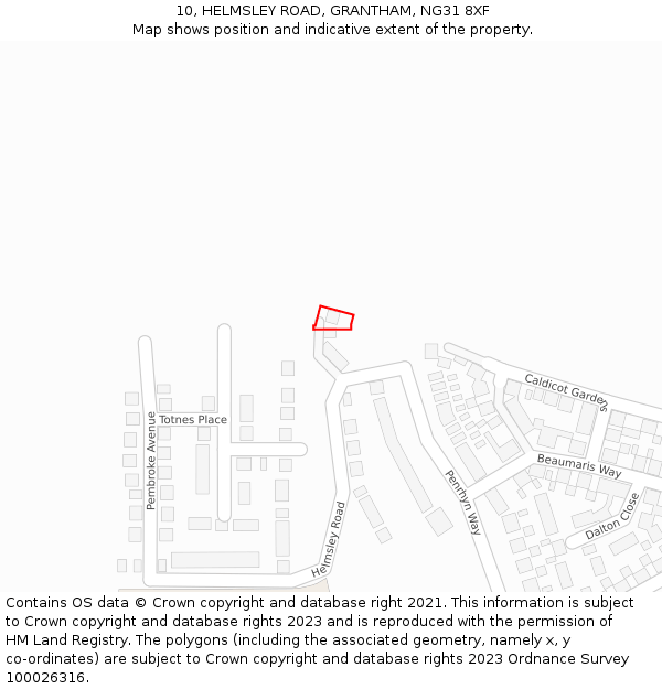 10, HELMSLEY ROAD, GRANTHAM, NG31 8XF: Location map and indicative extent of plot