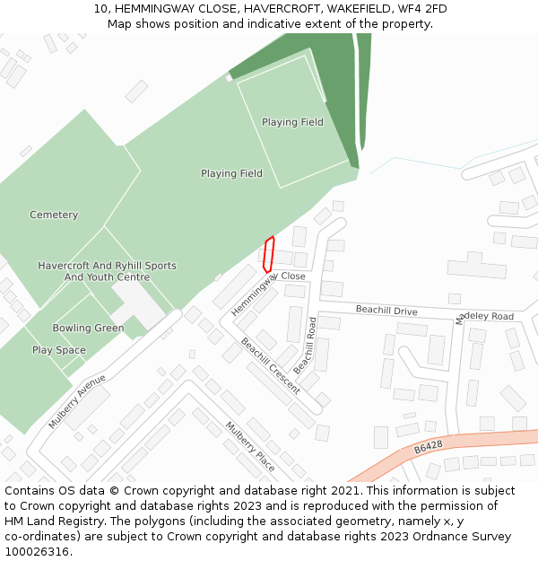 10, HEMMINGWAY CLOSE, HAVERCROFT, WAKEFIELD, WF4 2FD: Location map and indicative extent of plot