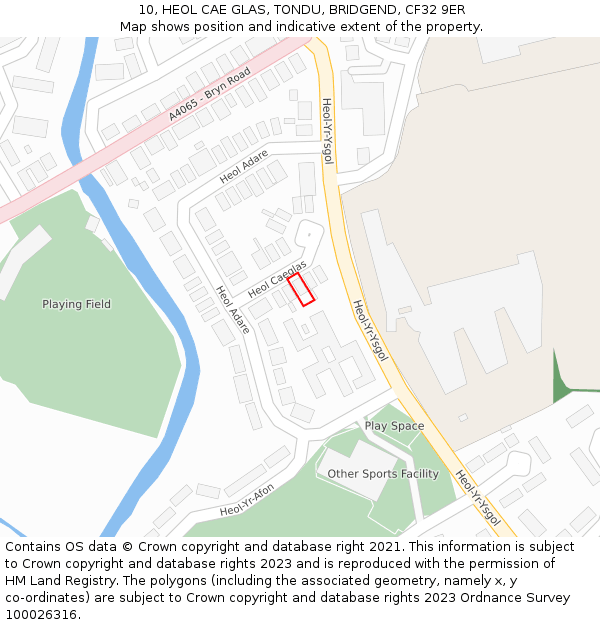 10, HEOL CAE GLAS, TONDU, BRIDGEND, CF32 9ER: Location map and indicative extent of plot
