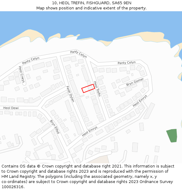 10, HEOL TREFIN, FISHGUARD, SA65 9EN: Location map and indicative extent of plot