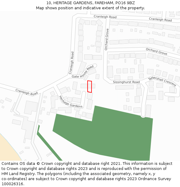 10, HERITAGE GARDENS, FAREHAM, PO16 9BZ: Location map and indicative extent of plot