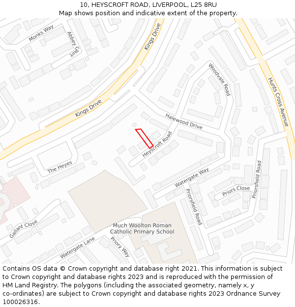 10, HEYSCROFT ROAD, LIVERPOOL, L25 8RU: Location map and indicative extent of plot