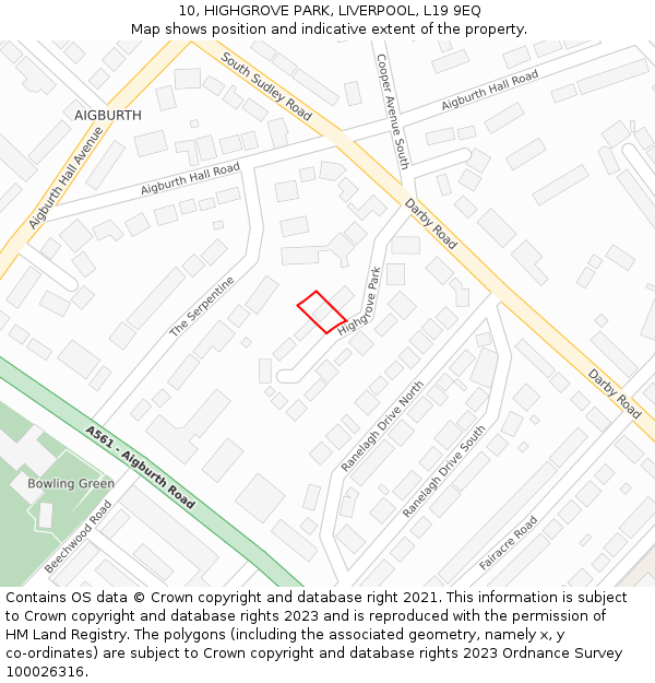 10, HIGHGROVE PARK, LIVERPOOL, L19 9EQ: Location map and indicative extent of plot