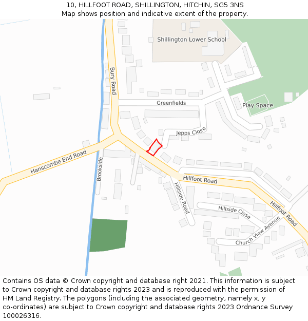 10, HILLFOOT ROAD, SHILLINGTON, HITCHIN, SG5 3NS: Location map and indicative extent of plot