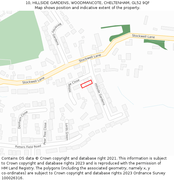 10, HILLSIDE GARDENS, WOODMANCOTE, CHELTENHAM, GL52 9QF: Location map and indicative extent of plot