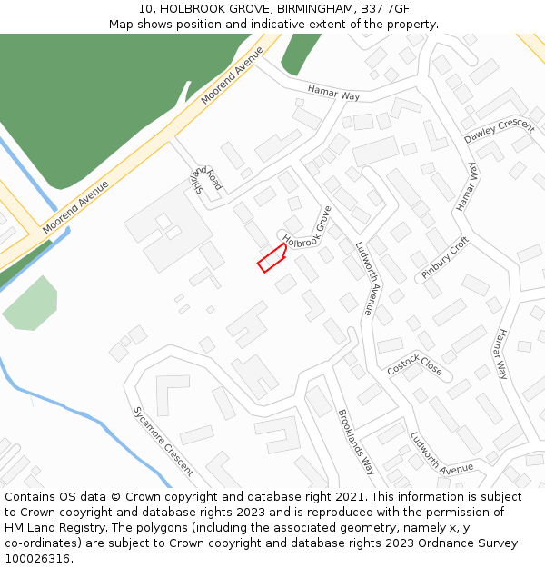 10, HOLBROOK GROVE, BIRMINGHAM, B37 7GF: Location map and indicative extent of plot