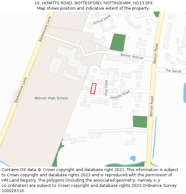 10, HOWITTS ROAD, BOTTESFORD, NOTTINGHAM, NG13 0FX: Location map and indicative extent of plot