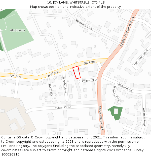 10, JOY LANE, WHITSTABLE, CT5 4LS: Location map and indicative extent of plot