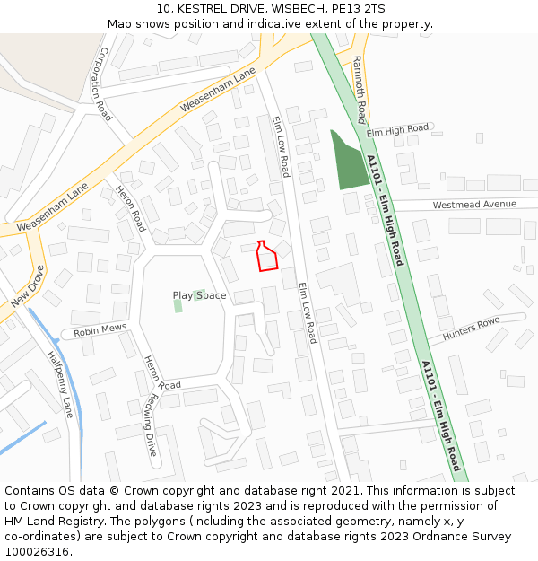 10, KESTREL DRIVE, WISBECH, PE13 2TS: Location map and indicative extent of plot