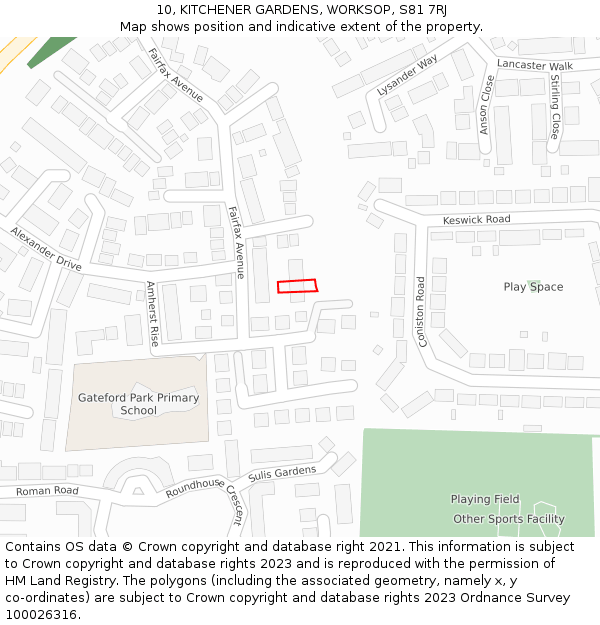 10, KITCHENER GARDENS, WORKSOP, S81 7RJ: Location map and indicative extent of plot