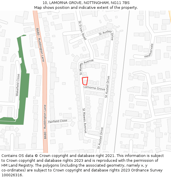 10, LAMORNA GROVE, NOTTINGHAM, NG11 7BS: Location map and indicative extent of plot