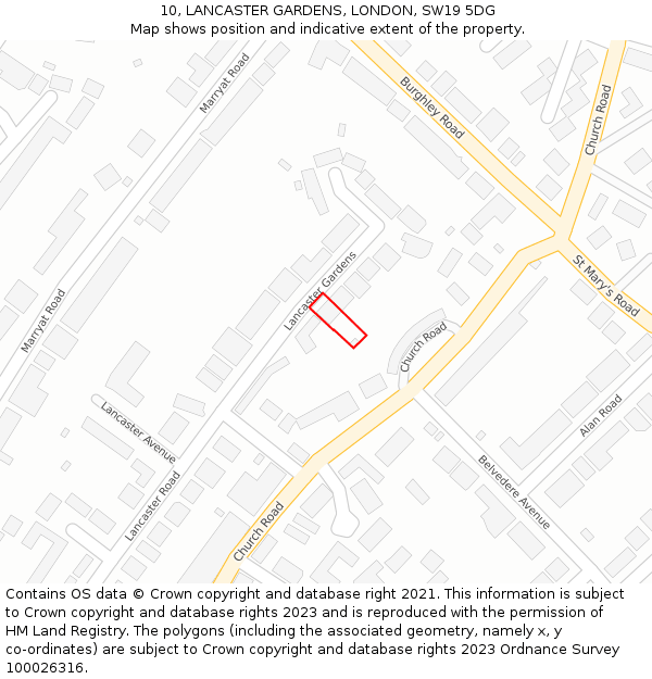 10, LANCASTER GARDENS, LONDON, SW19 5DG: Location map and indicative extent of plot