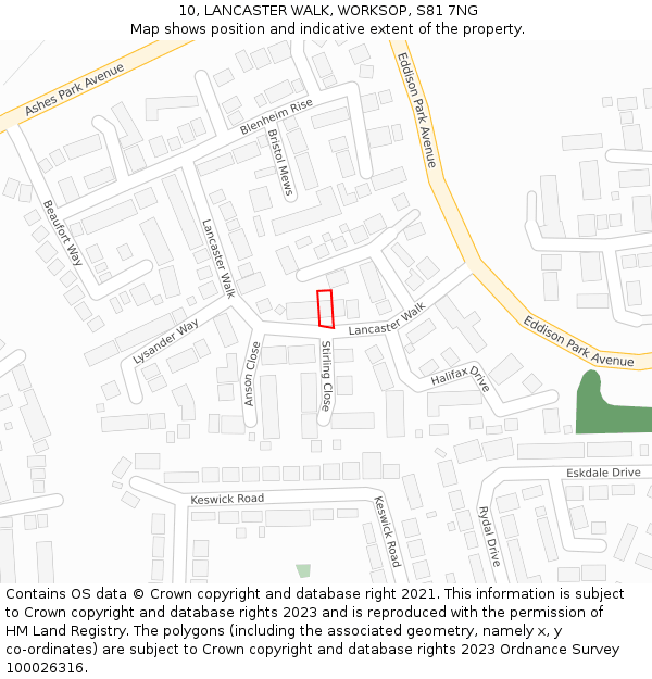 10, LANCASTER WALK, WORKSOP, S81 7NG: Location map and indicative extent of plot