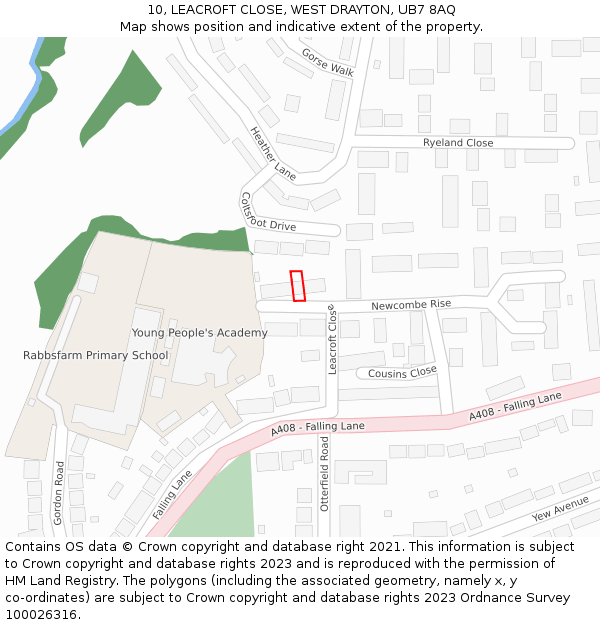 10, LEACROFT CLOSE, WEST DRAYTON, UB7 8AQ: Location map and indicative extent of plot