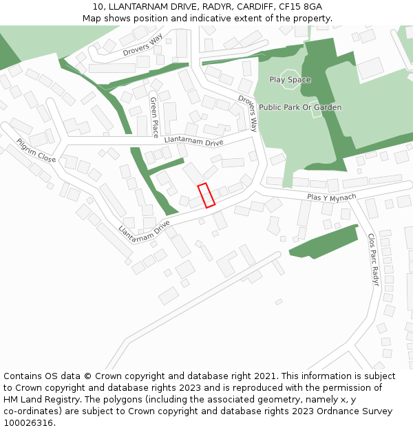 10, LLANTARNAM DRIVE, RADYR, CARDIFF, CF15 8GA: Location map and indicative extent of plot