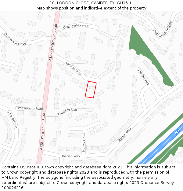 10, LODDON CLOSE, CAMBERLEY, GU15 1LJ: Location map and indicative extent of plot