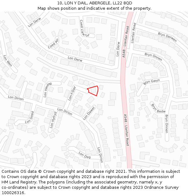 10, LON Y DAIL, ABERGELE, LL22 8QD: Location map and indicative extent of plot