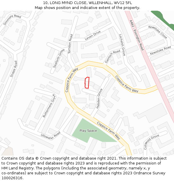 10, LONG MYND CLOSE, WILLENHALL, WV12 5FL: Location map and indicative extent of plot