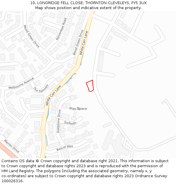 10, LONGRIDGE FELL CLOSE, THORNTON-CLEVELEYS, FY5 3UX: Location map and indicative extent of plot