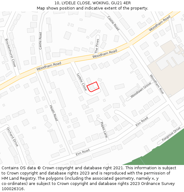 10, LYDELE CLOSE, WOKING, GU21 4ER: Location map and indicative extent of plot