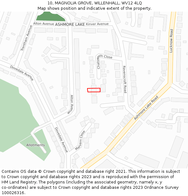 10, MAGNOLIA GROVE, WILLENHALL, WV12 4LQ: Location map and indicative extent of plot