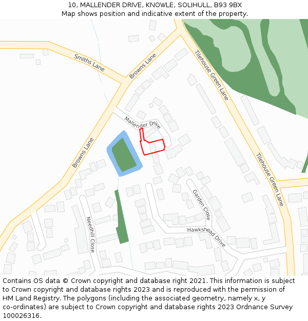 10, MALLENDER DRIVE, KNOWLE, SOLIHULL, B93 9BX: Location map and indicative extent of plot
