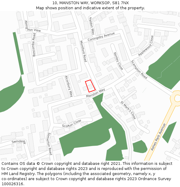 10, MANSTON WAY, WORKSOP, S81 7NX: Location map and indicative extent of plot