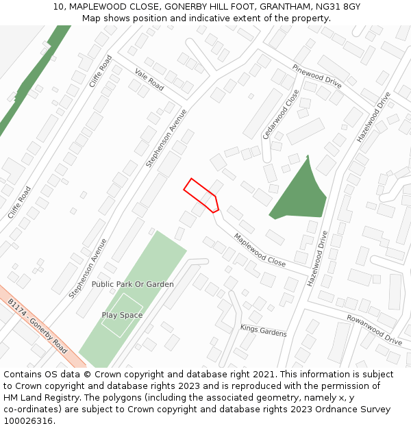 10, MAPLEWOOD CLOSE, GONERBY HILL FOOT, GRANTHAM, NG31 8GY: Location map and indicative extent of plot