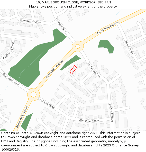 10, MARLBOROUGH CLOSE, WORKSOP, S81 7RN: Location map and indicative extent of plot