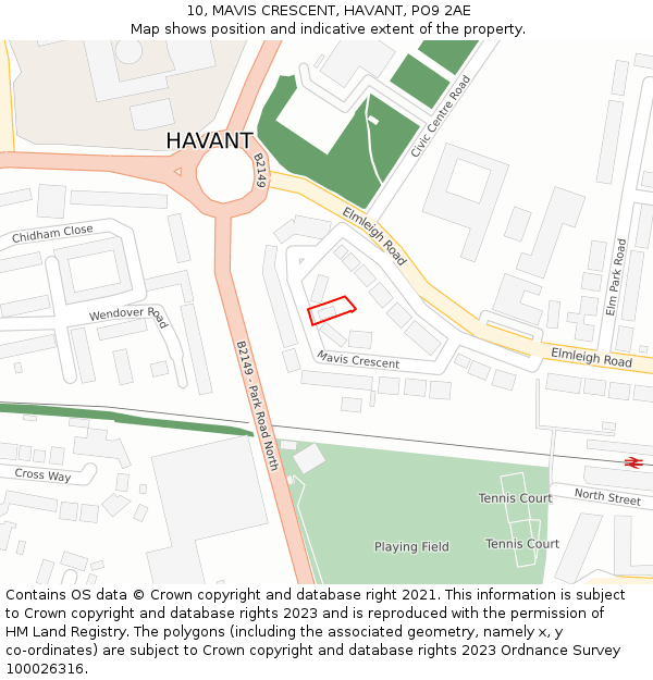 10, MAVIS CRESCENT, HAVANT, PO9 2AE: Location map and indicative extent of plot