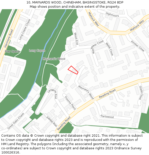 10, MAYNARDS WOOD, CHINEHAM, BASINGSTOKE, RG24 8DP: Location map and indicative extent of plot