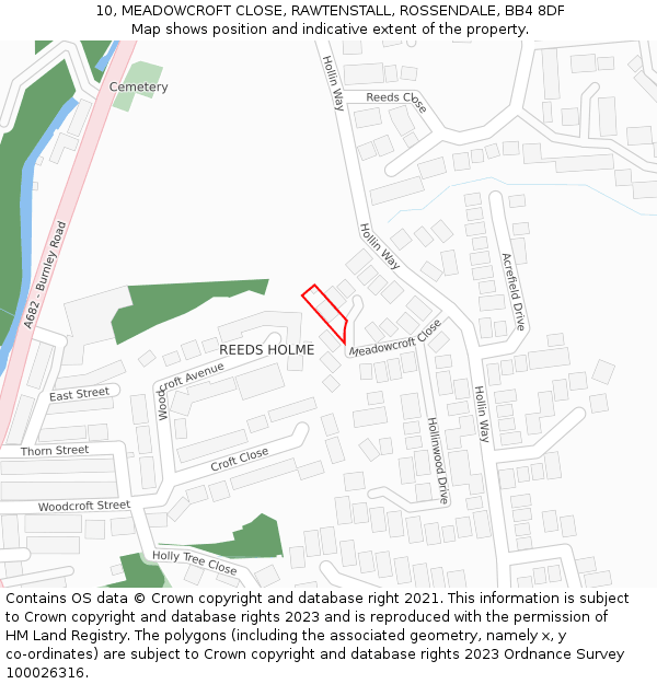 10, MEADOWCROFT CLOSE, RAWTENSTALL, ROSSENDALE, BB4 8DF: Location map and indicative extent of plot