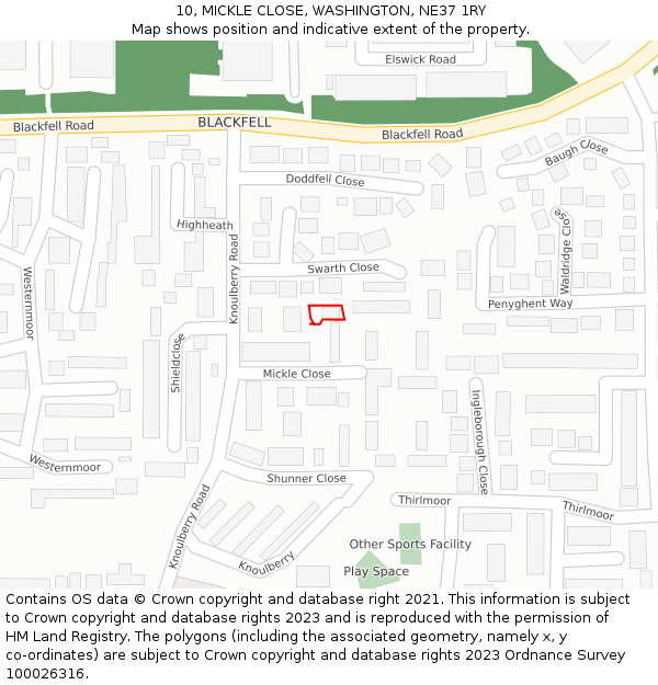 10, MICKLE CLOSE, WASHINGTON, NE37 1RY: Location map and indicative extent of plot