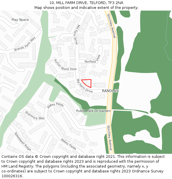 10, MILL FARM DRIVE, TELFORD, TF3 2NA: Location map and indicative extent of plot